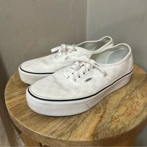 Vans Authentic Platform Tonal Check True White Skate Shoes Sneakers Sz 9